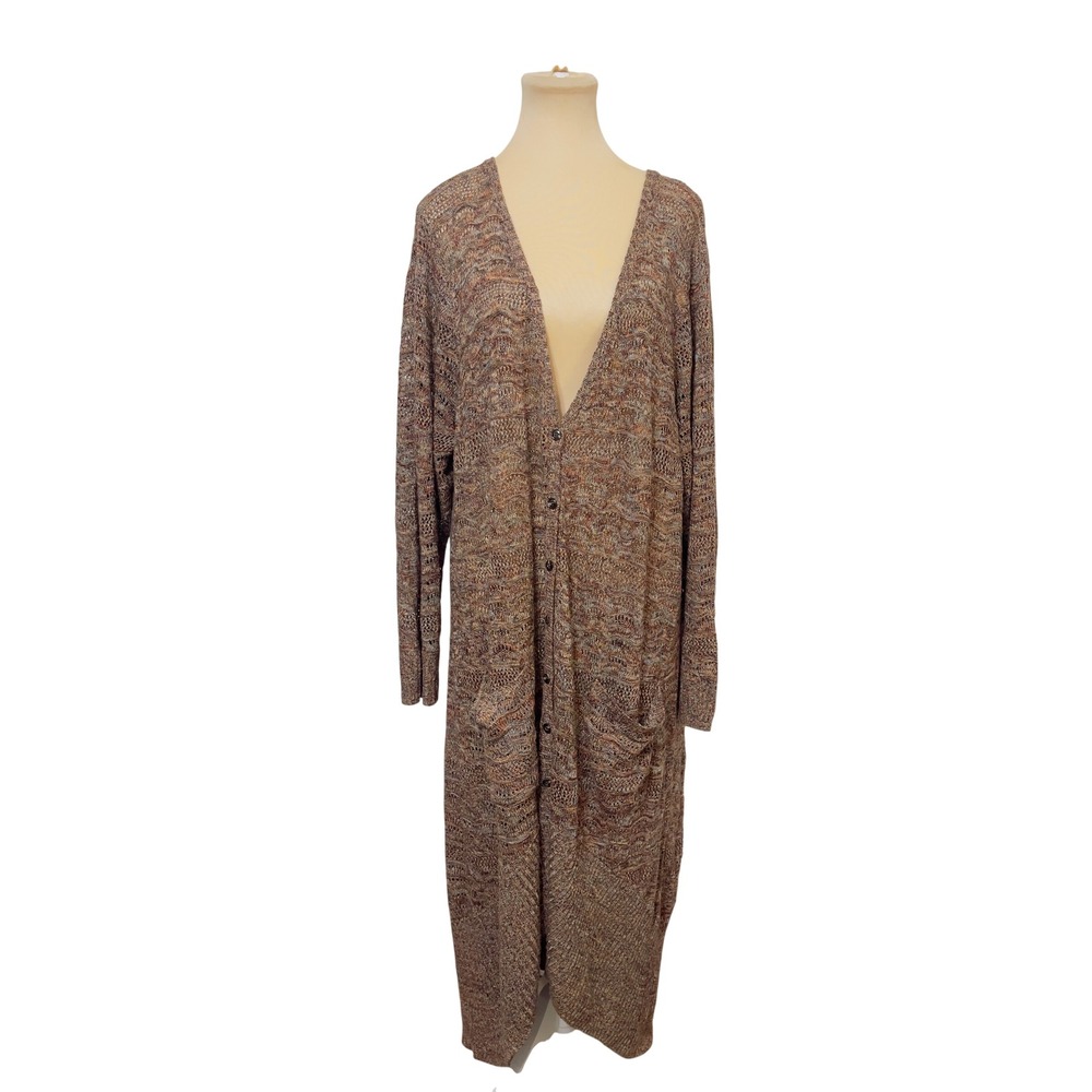 Monroe and Main Womens Cardigan Sweater 3X Brown Multicolor Knit Long Duster L/S